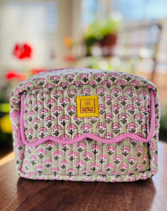 Block print Travel Makeup Bag (Single - C25B) - Pistachia
