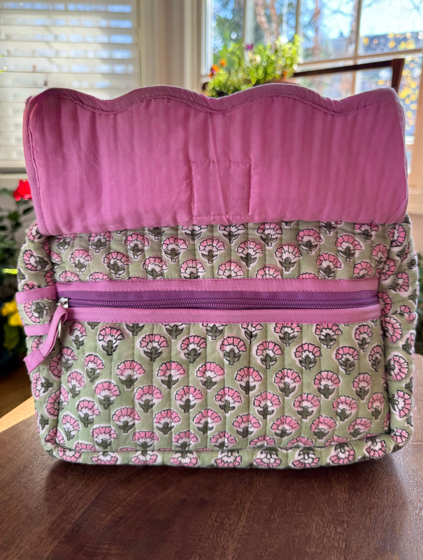 Block print Travel Makeup Bag (Single - C25B) - Pistachia