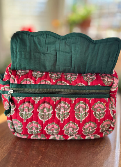 Block print Travel Makeup Bag (Single - C25B) - Christmas