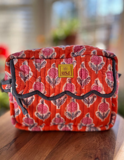 Block print Travel Makeup Bag (Single - C25B) - Orange