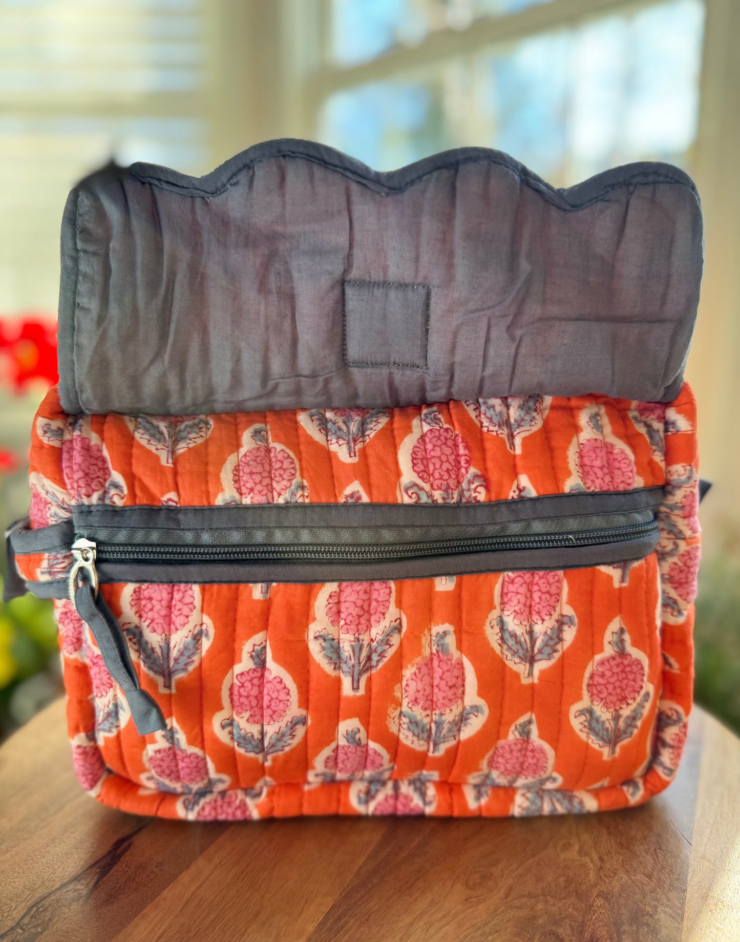 Block print Travel Makeup Bag (Single - C25B) - Orange