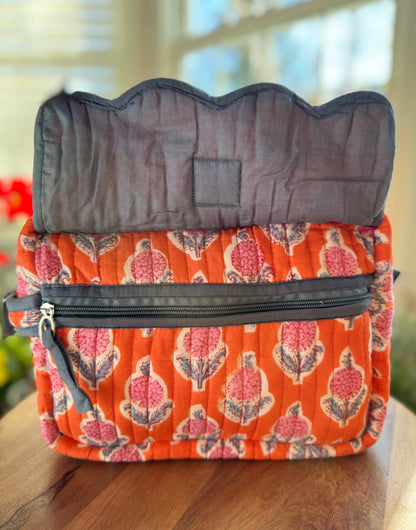 Block print Travel Makeup Bag (Single - C25B) - Orange