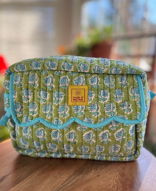 Block print Travel Makeup Bag (Single - C25B) - Light Green