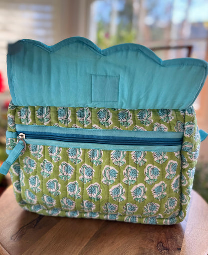 Block print Travel Makeup Bag (Single - C25B) - Light Green