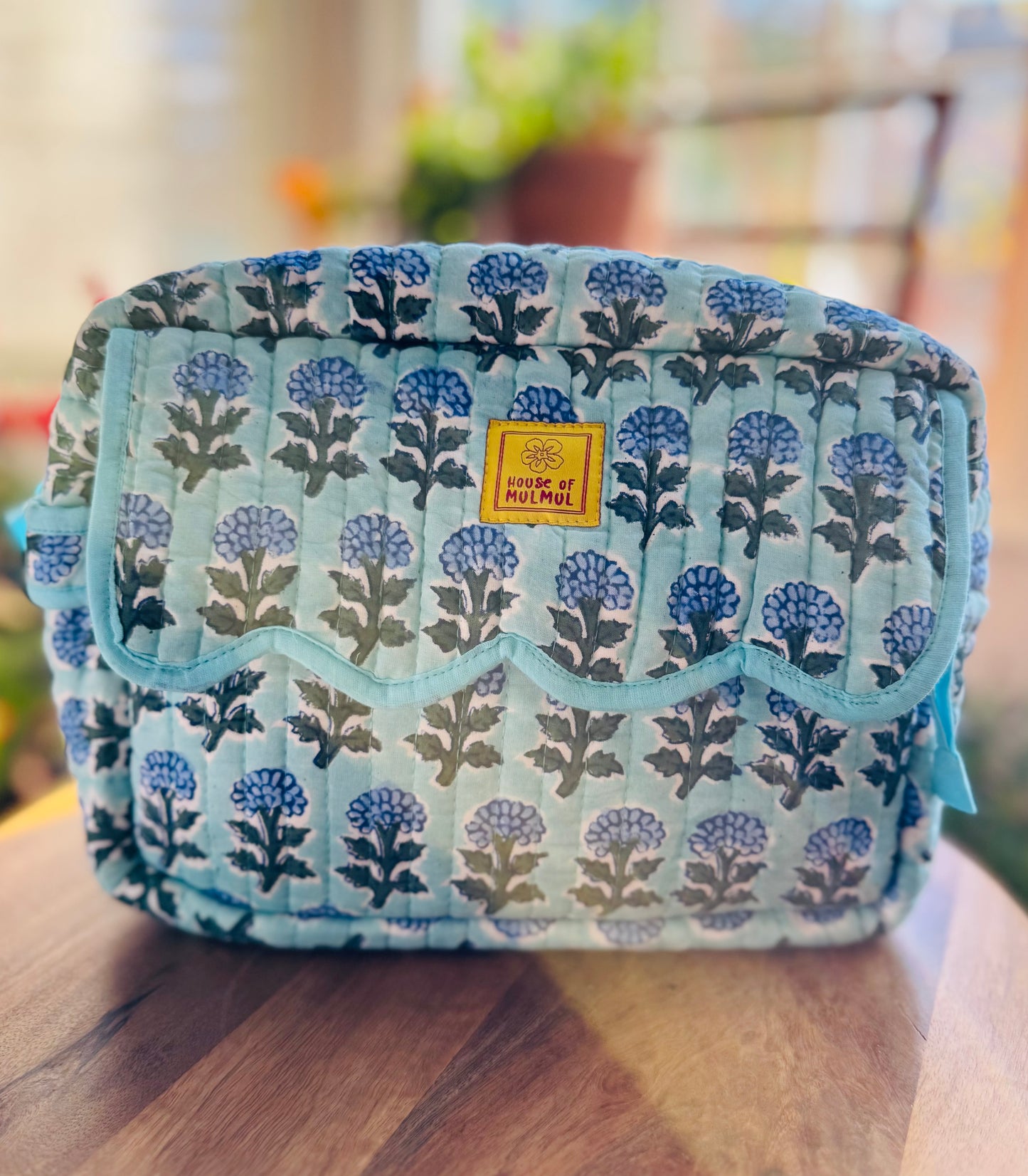 Block print Travel Makeup Bag (Single - C25B) - Aqua