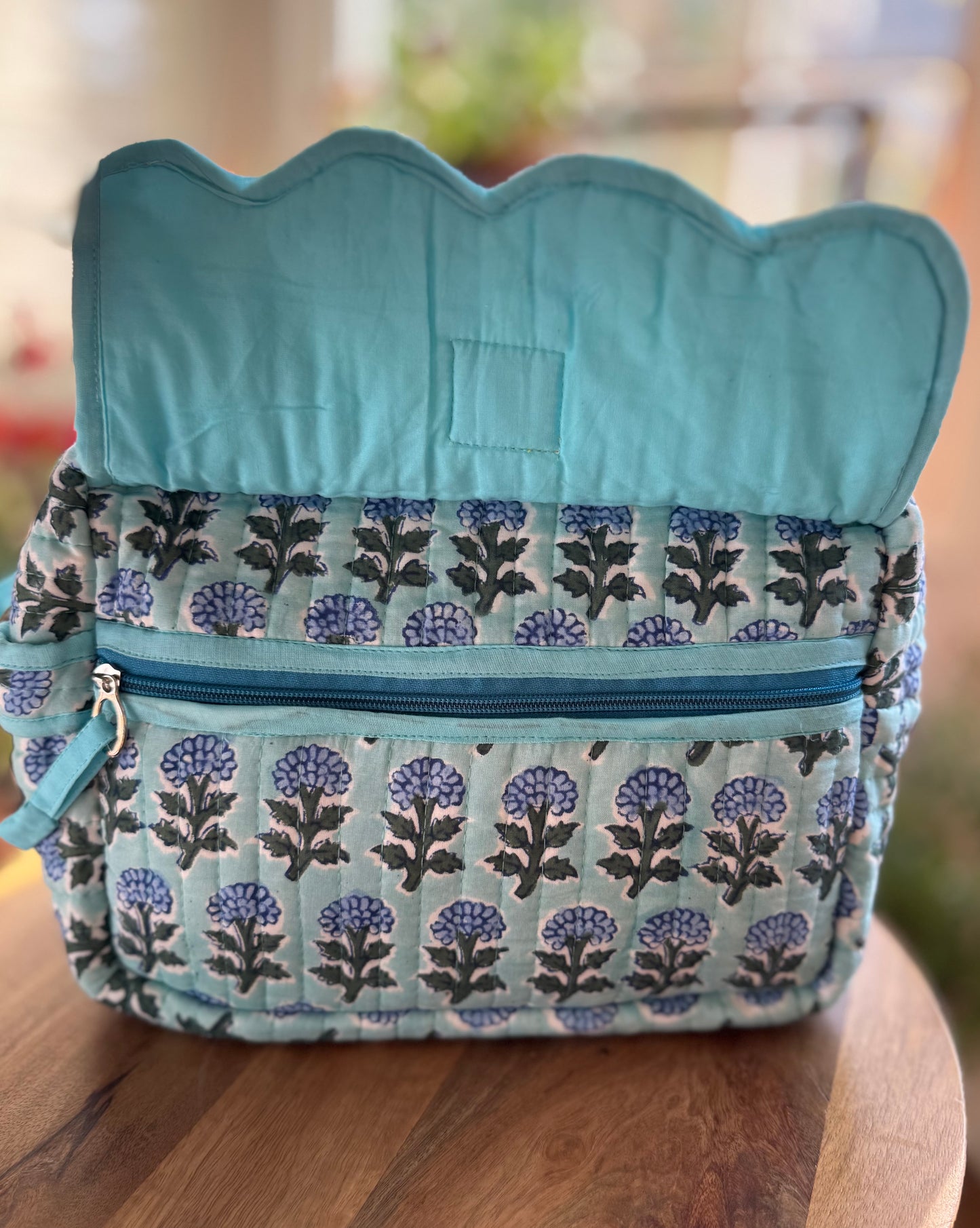 Block print Travel Makeup Bag (Single - C25B) - Aqua