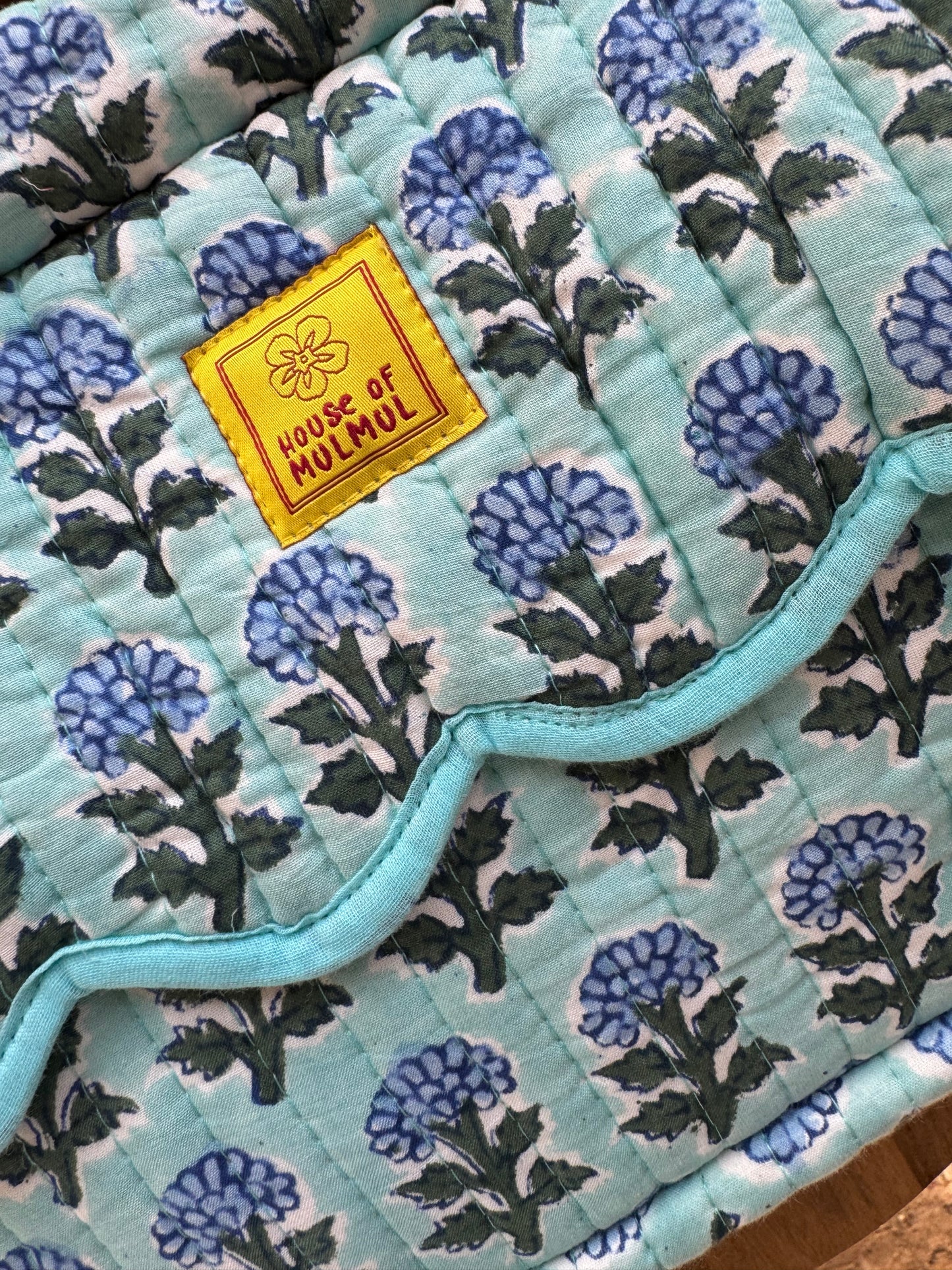 Block print Travel Makeup Bag (Single - C25B) - Aqua