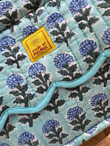 Block print Travel Makeup Bag (Single - C25B) - Aqua