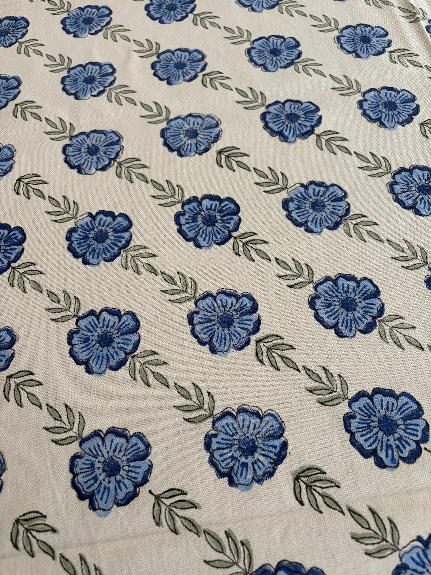 Oudh Blossom Block Print Cotton Tablecloth - Blue White Grey - 6 Seater - 60x90 inches