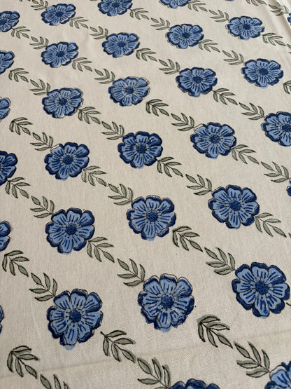 Oudh Blossom Block Print Cotton Tablecloth - Blue White Grey - 6 Seater - 60x90 inches