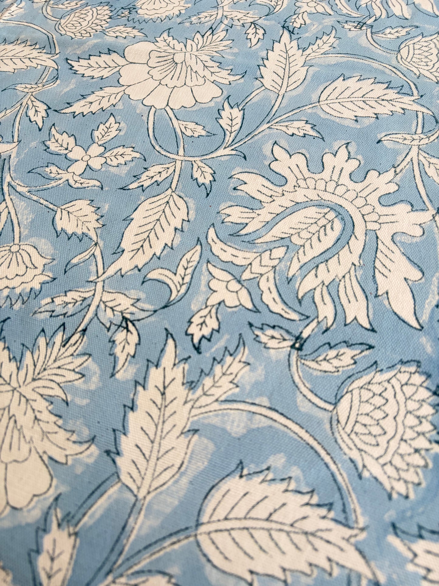 Fern & Floret Block Print Cotton Tablecloth collection - Blue White - Multiple Sizes