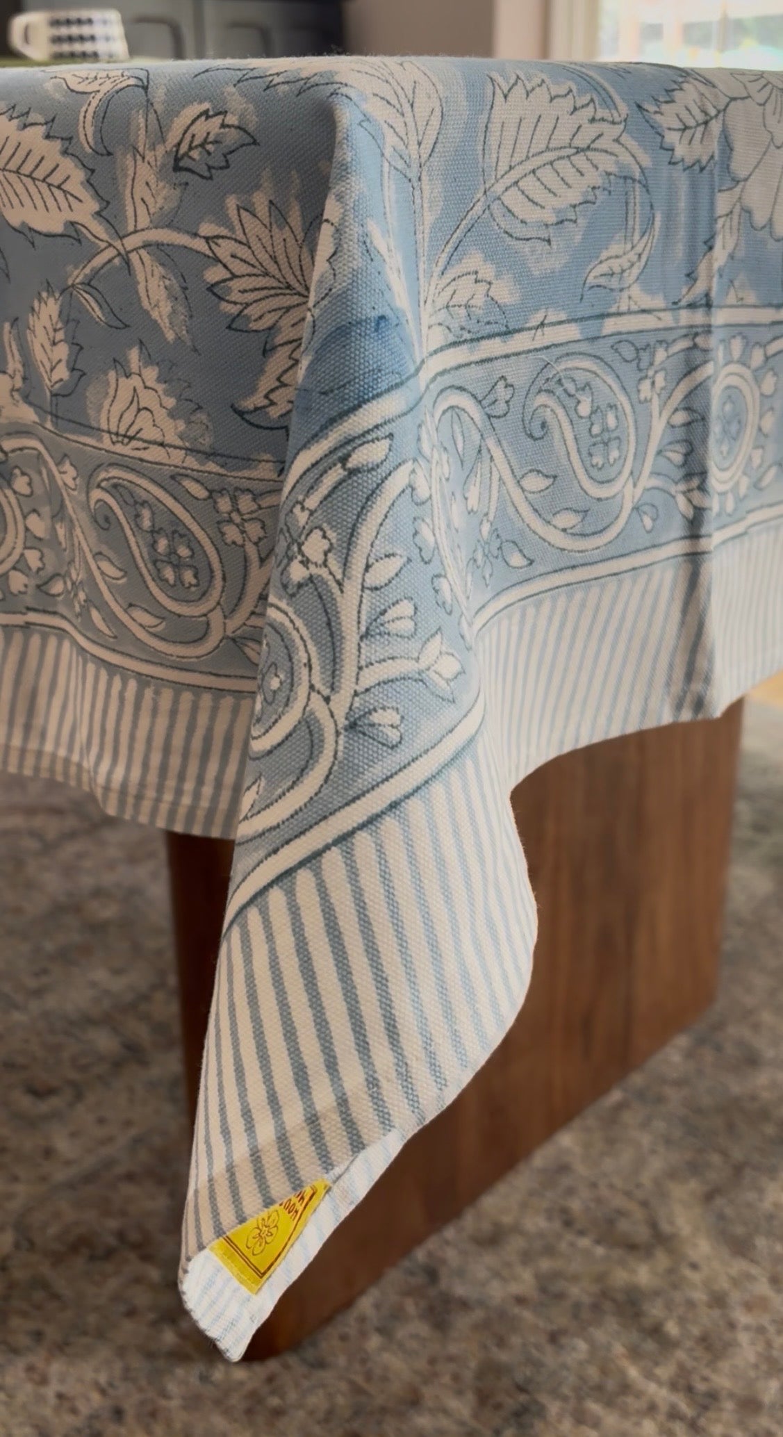 Fern & Floret Block Print Cotton Tablecloth collection - Blue White - Multiple Sizes