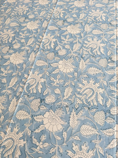 Fern & Floret Block Print Cotton Tablecloth collection - Blue White - Multiple Sizes