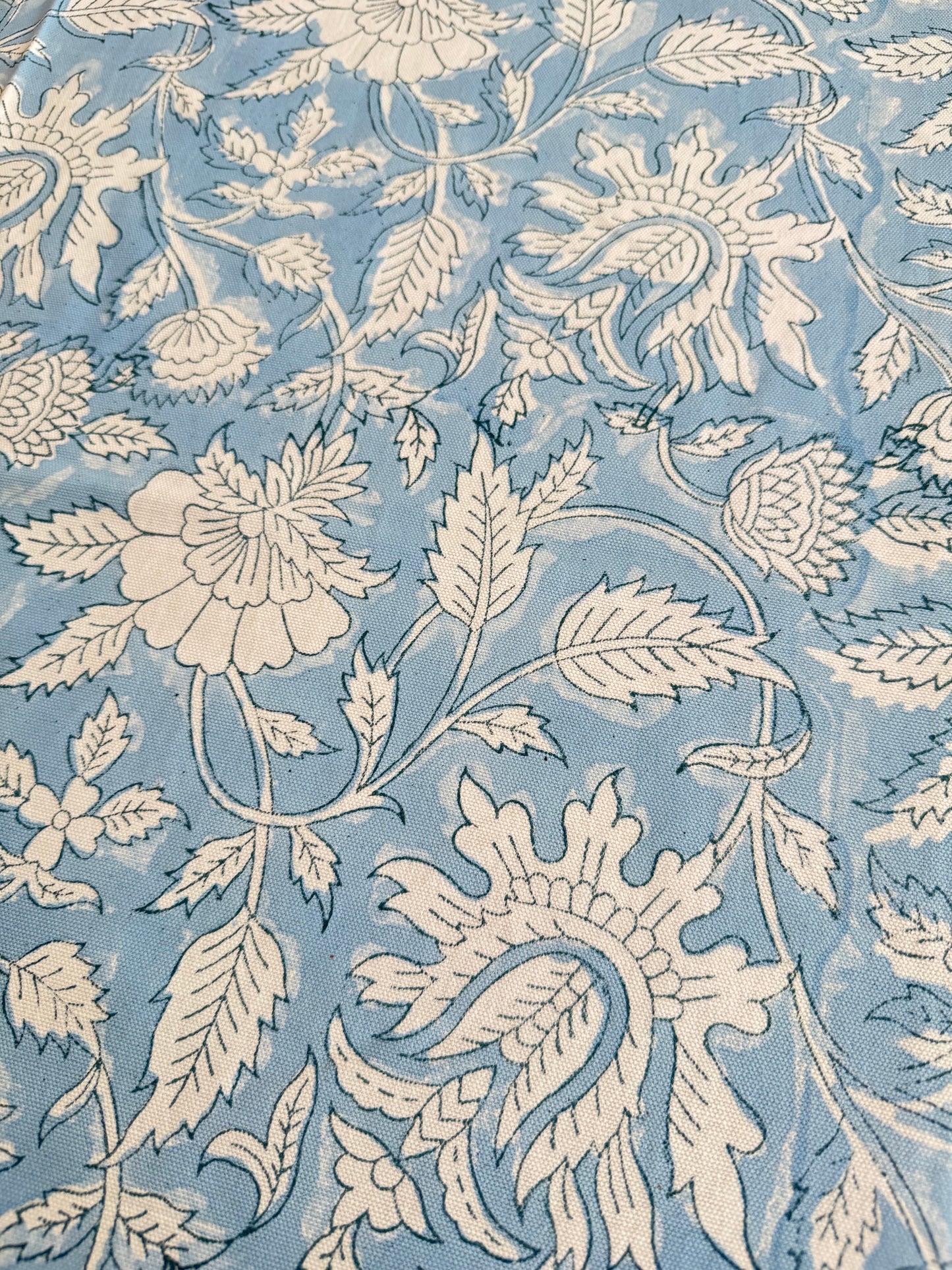 Fern & Floret Block Print Cotton Tablecloth collection - Blue White - Multiple Sizes