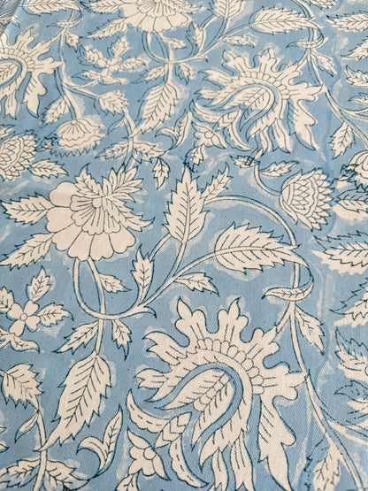 Fern & Floret Block Print Cotton Tablecloth collection - Blue White - Multiple Sizes